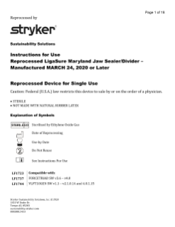 Reprocessed LigaSure Maryland Jaw Sealer/Divider – Manufactured March 24, 2020 or Later