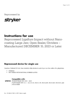 Reprocessed LigaSure Impact without Nano-coating Large Jaw, Open Sealer/Dividers